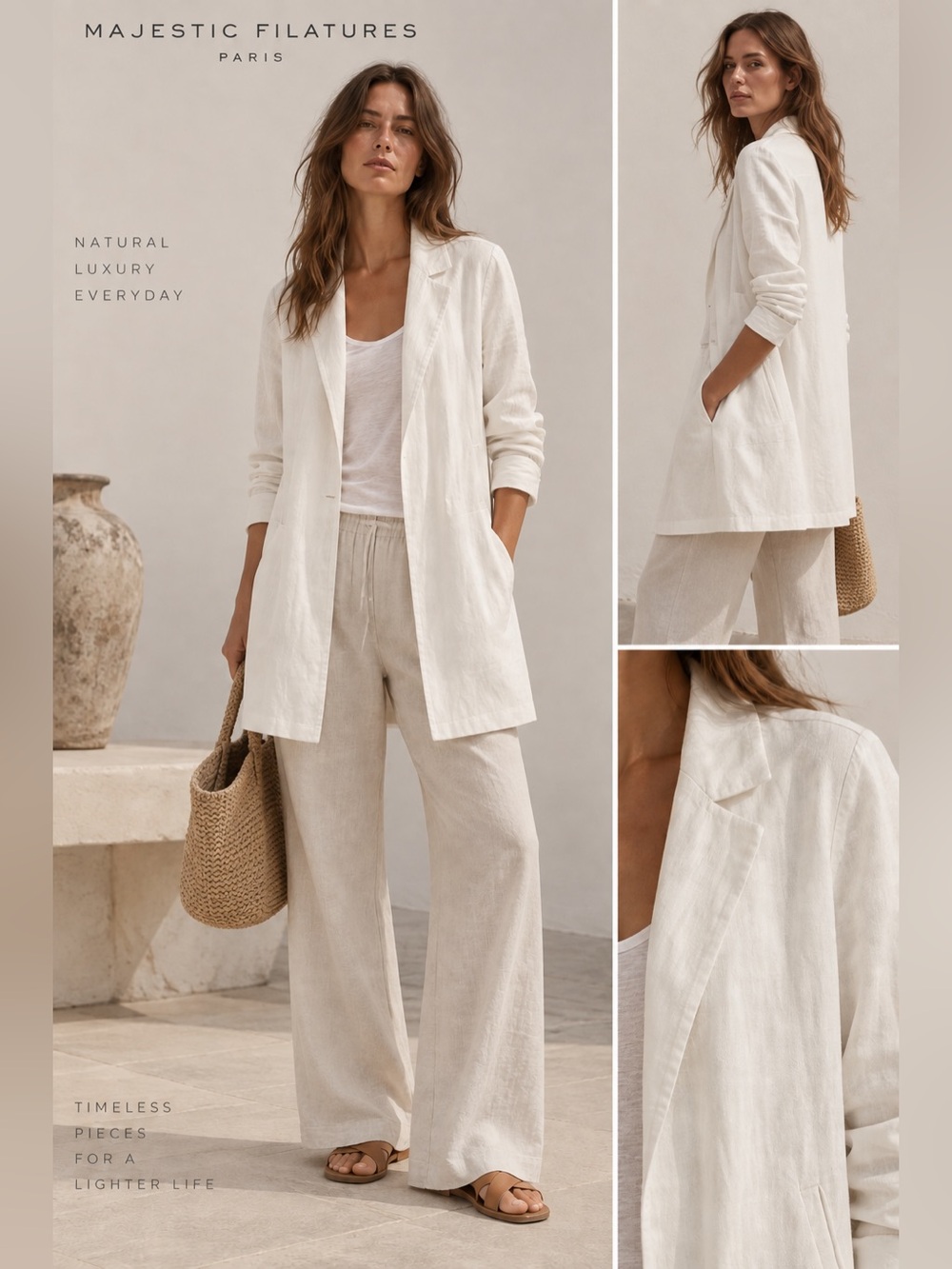 majestic filatures Raw edge longline jacket White Cream Linen & Cotton Size 2 M